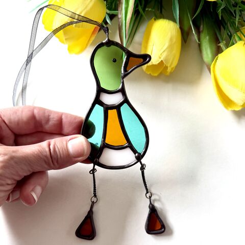 Stained,Glass,Duck,Sun,Catcher,Suncatcher,stained_glass,window_art,Glass_decoration,sun_catcher,duck