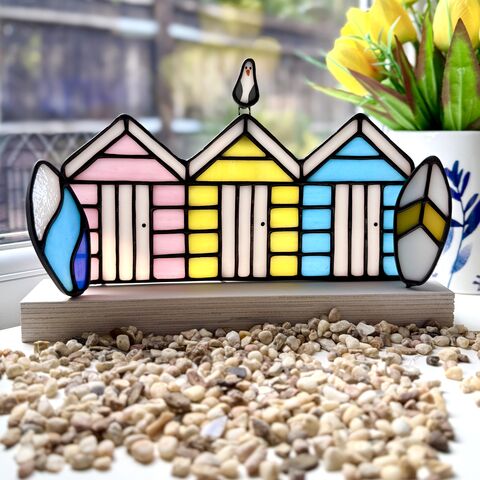 Stained,glass,beach,hut,trio,Home decor, sun catcher, stained glass, beach, surfer, ocean lover