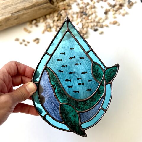 Hand,Painted,Whale,Home decor, sun catcher, stained glass, ocean, whale