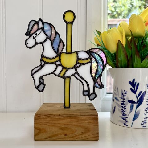 Stained,glass,carousel,horse,Home decor, sun catcher, stained glass, beach, surfer, ocean lover