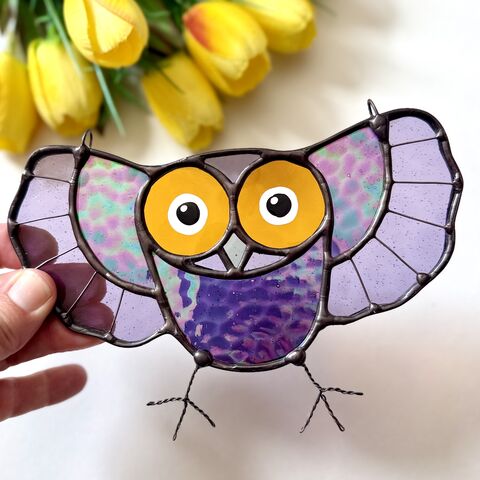 Stained,Glass,Flying,Owl,Home decor, sun catcher, stained glass, ocean, whale