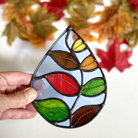 Stained,Glass,Autumn,Leaves,Sun,Catcher,Home decor, sun catcher, stained glass, autumn leaves, fall