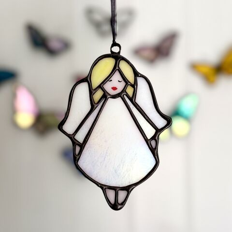 Stained,Glass,Angel,Home decor, sun catcher, stained glass, angel, Christmas decorations 