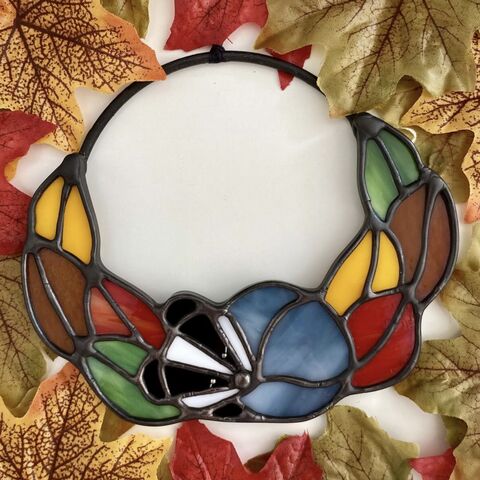Stained,Glass,Sleepy,Badger,Wreath,(Made,to,Order), autumn wreath, leaves, stained glass sun catcher, handmade gifts, 
