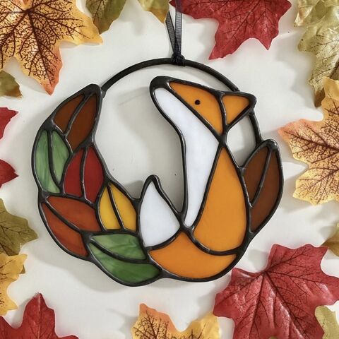 Stained,Glass,Fox,Wreath,(Made,to,Order), autumn wreath, leaves, stained glass sun catcher, handmade gifts, 