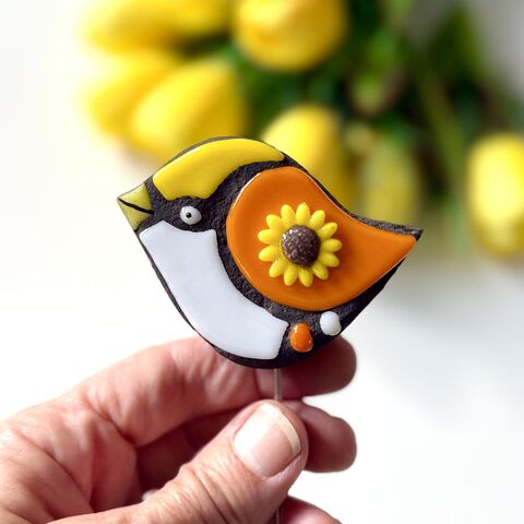 Mosaic,Bird,Plant,Buddy,(Yellow,,Orange,and,White), mosaic, home decor, plant buddy