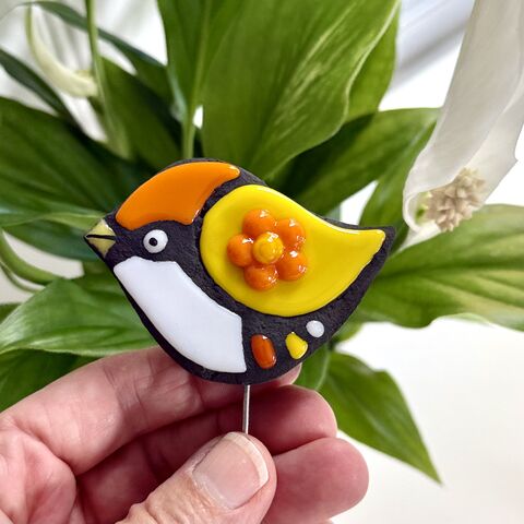 Mosaic,Bird,Plant,Buddy,(Orange,,Yellow,and,White), mosaic, home decor, plant buddy