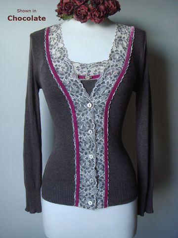 NOW,46%+,OFF!!,Even,More,Colours,in,Our,Fuchsia,Velvet,Trim,Twinset,Lace Set, Lace Twin Set, Lace Twinset, Lace Camisole, Lace Cardigan, Pointelle,Fuchsia Velvet Trim, Wide Lace, Camisole & Cardigan