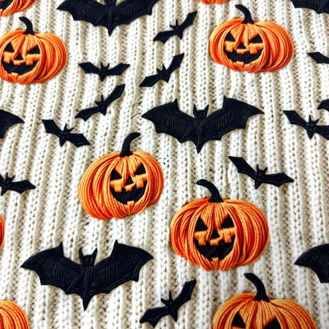 Faux,Embroidered,Pumpkins,Organic,Cotton,Knit,Dog,Romper