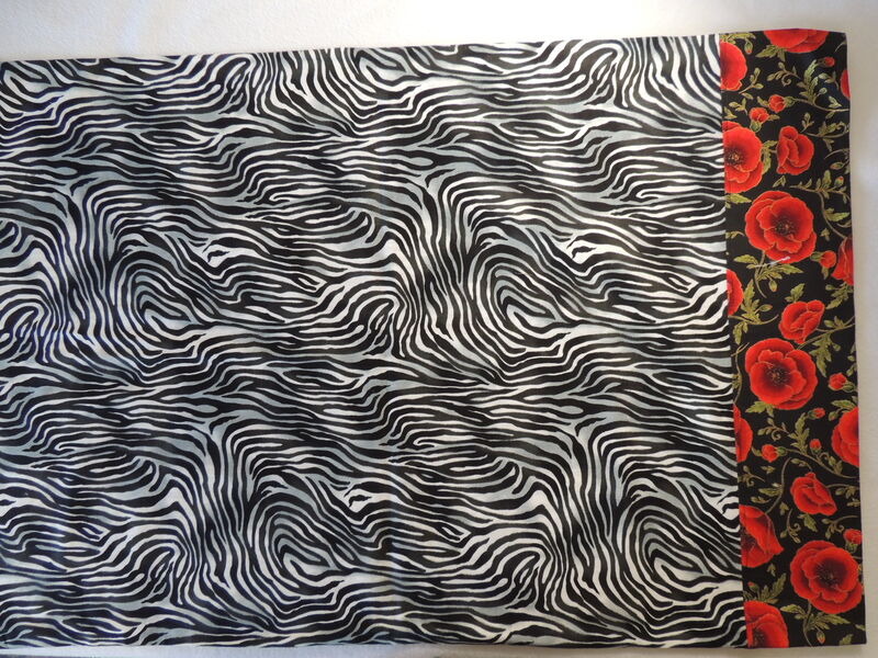 Handmade QUEEN Cotton Pillow Case Zebra and Poppies - product images  of 