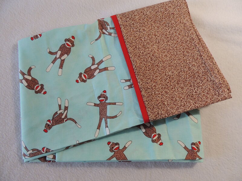 Handmade QUEEN Cotton Pillowcase Sock Monkey Sweater Print - product images  of 