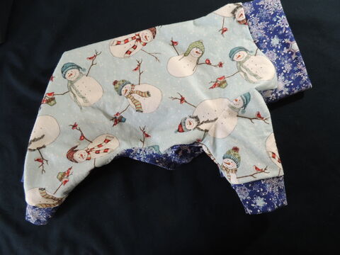 SMALL,Snowman,Flannel,and,Knit,Dog,Romper