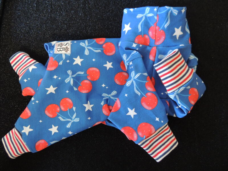 MEDIUM Patriotic Cherry Coquettes Cotton Knit Dog Romper - product images  of 