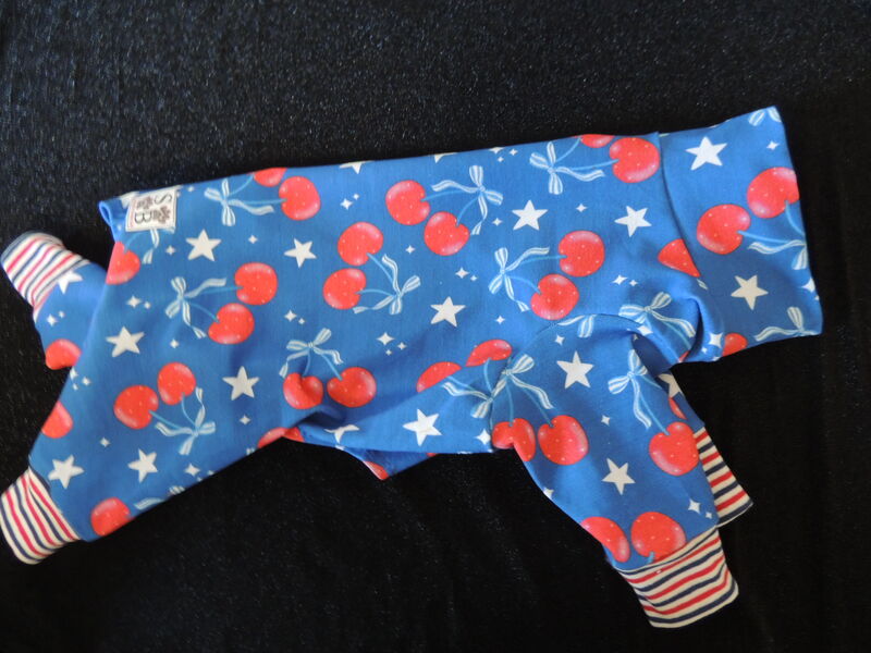 MEDIUM Patriotic Cherry Coquettes Cotton Knit Dog Romper - product images  of 