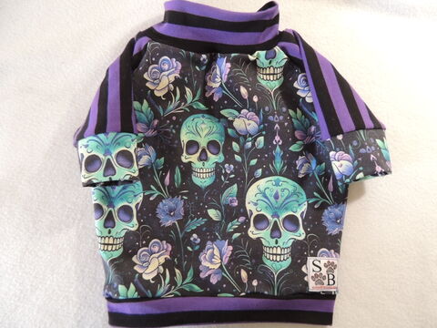 SMALL,in,stock,Skully,Floral,and,Stripes,Dog,Tshirt