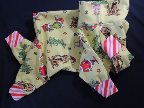 Max,and,Grouch,Christmas,Cotton,Knit,Dog,Romper,snoopy, charlie brown, christmas dog clothes, italian greyhound clothes, AHT clothing, custom dog shirt, best dog clothes, 20 years, 