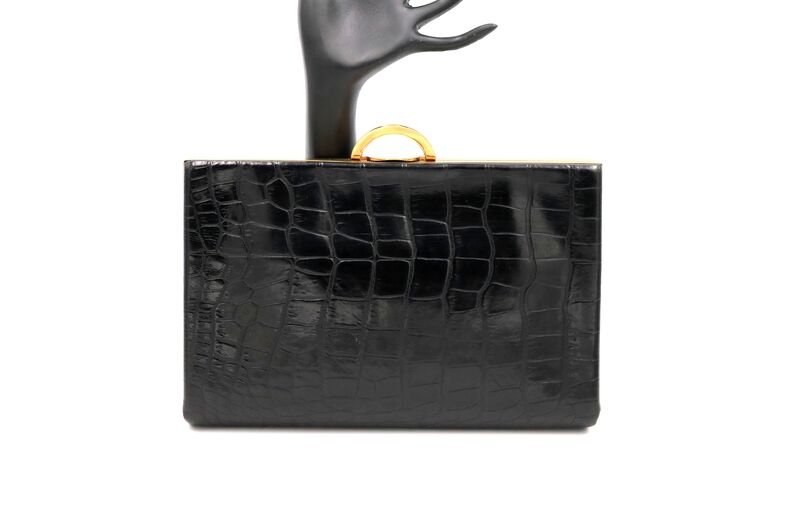 Vintage 50's - EVANS ELEGANCE - Black Leather ALLIGATOR Embossed Fitted Clutch Handbag - product images  of 