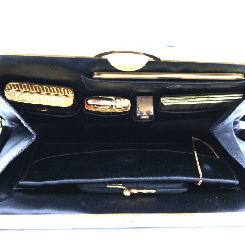 Vintage 50's - EVANS ELEGANCE - Black Leather ALLIGATOR Embossed Fitted Clutch Handbag - product images  of 