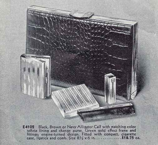 Vintage 50's - EVANS ELEGANCE - Black Leather ALLIGATOR Embossed Fitted Clutch Handbag - product images  of 