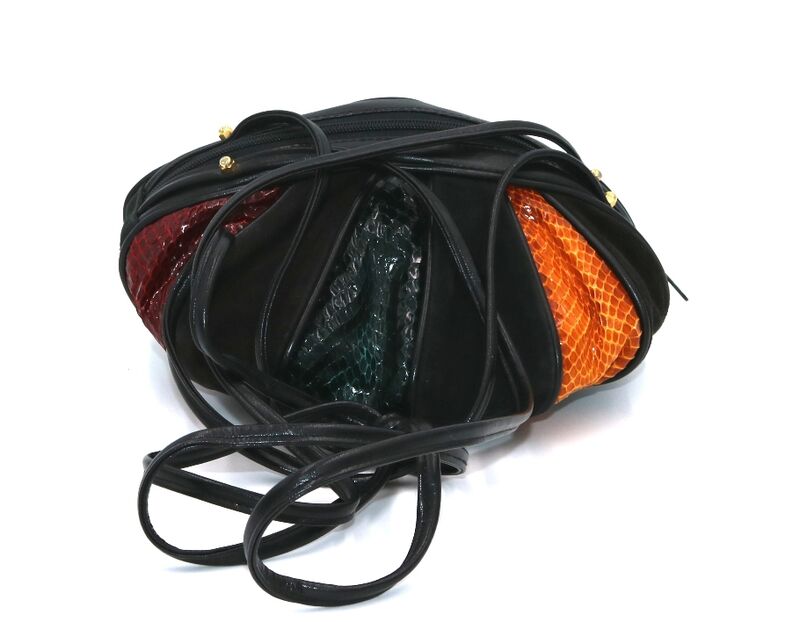 - J. RENEE - Black Multi-Color SNAKE SKIN and Leather Ball Shoulder Bag! - product images  of 