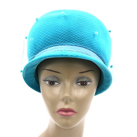 Vintage,-,CHRISTINE,ORIGINALS,Blue,Velvet,Hat,Netting,Christine originals, vintage hat, blue, netting, velvet, paisley,  multi-color