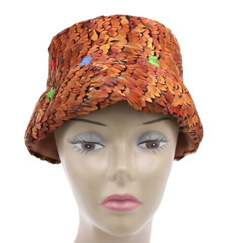 Vintage,-,NEUMANN,ENDLER,FAIRFIELD,FELTS,Multi-Color,Feather,Hat,100%,Wool,Neumann-Endler, Fairfield Felts, feather, vintage hat, wool, brown, multi-color