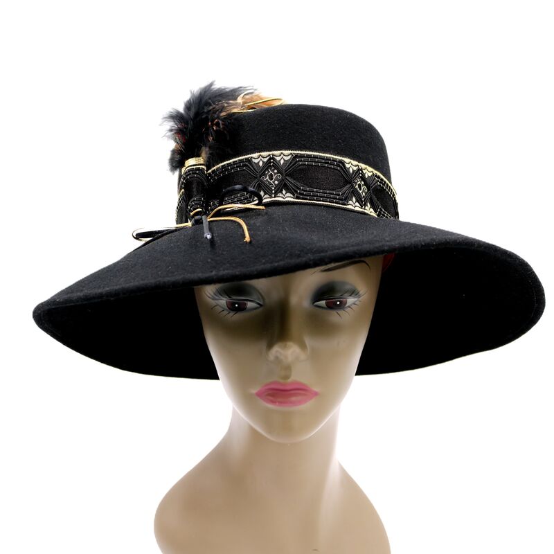Vintage - MICHAEL HOWARD - Joe Bill Miller Black Wide Brim and Feather Hat  - product images  of 