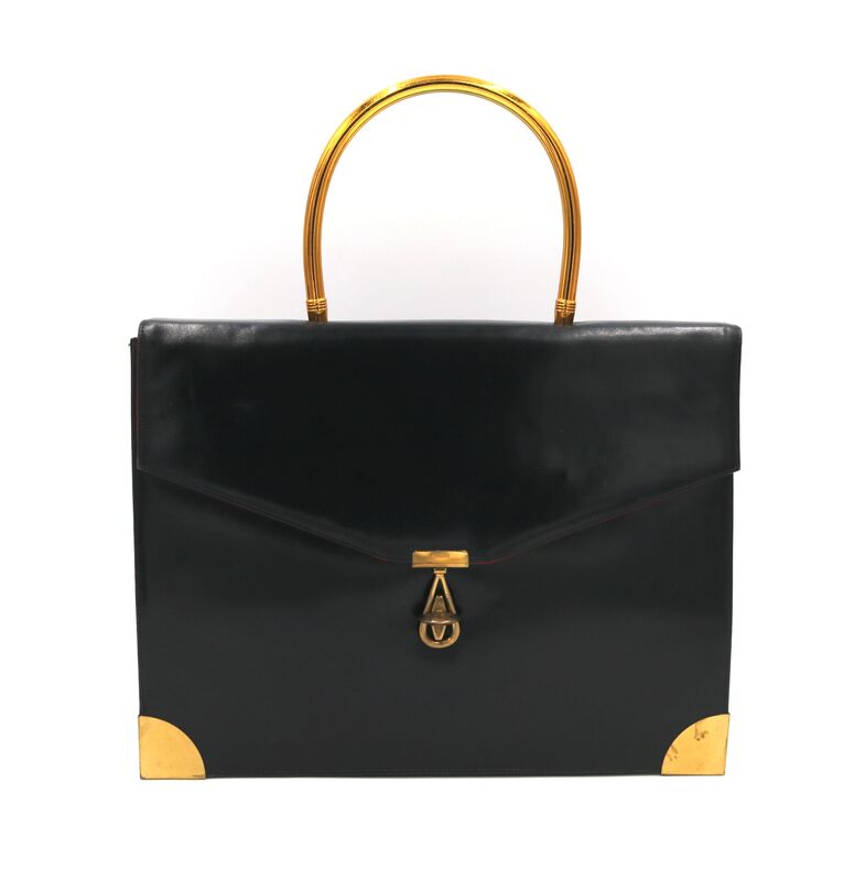 Vintage - KORO CREATIONS - Large Black leather Mid Century Structured Handbag - Unique - - product images  of 