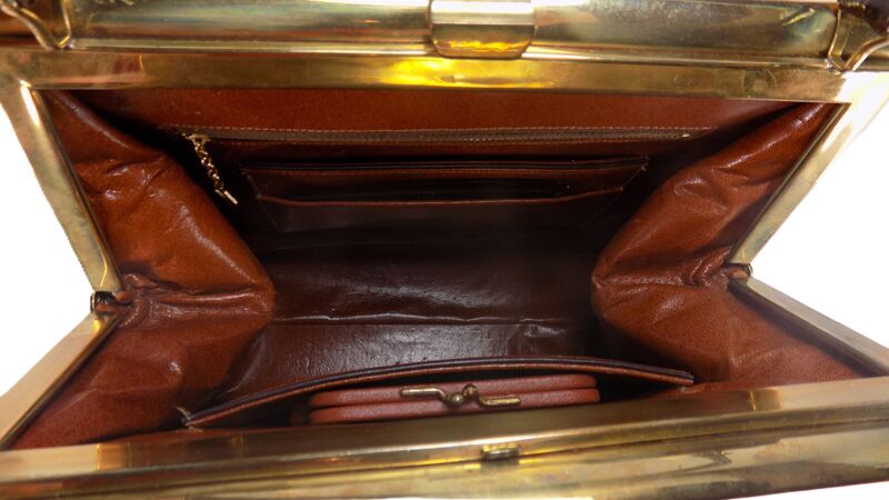 Vintage 50s-60s - ALLIGATOR - Brown Structured Handbag Purse - Mid Century - - product images  of 