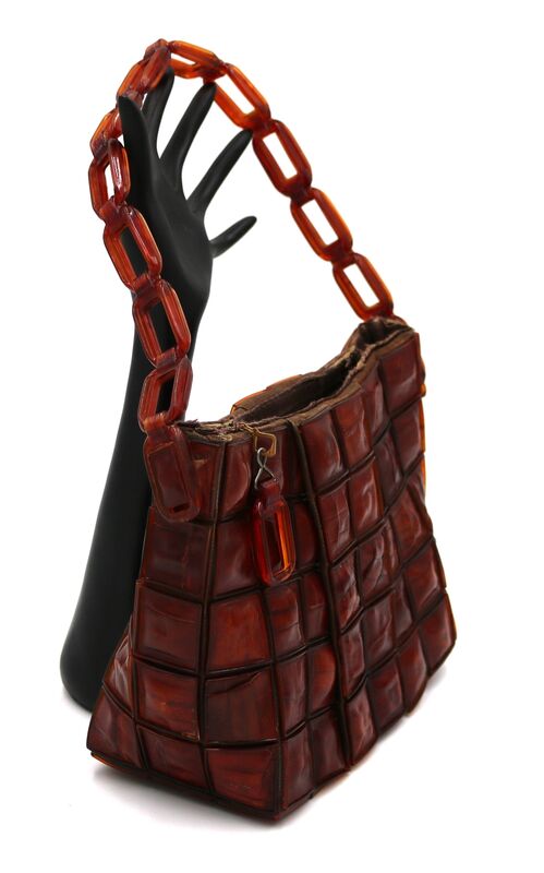 Vintage 40s-50s Rare Brown - ALLIGATOR - Bakelite Tile Handbag - product images  of 