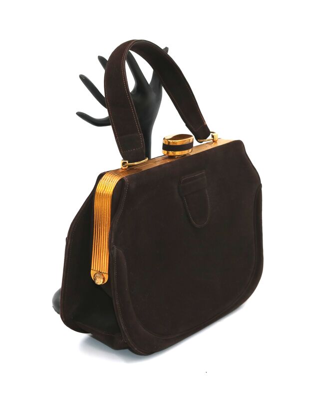 Vintage 50s - EVANS ELEGANCE - Dark Brown Suede Like Handbag - Accessories - - product images  of 