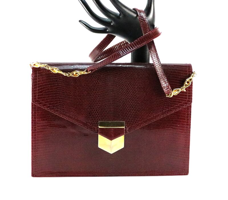 Vintage - SAKS FIFTH AVENUE - Maroon LIZARD Skin Clutch Shoulder Bag - Italy - - product images  of 