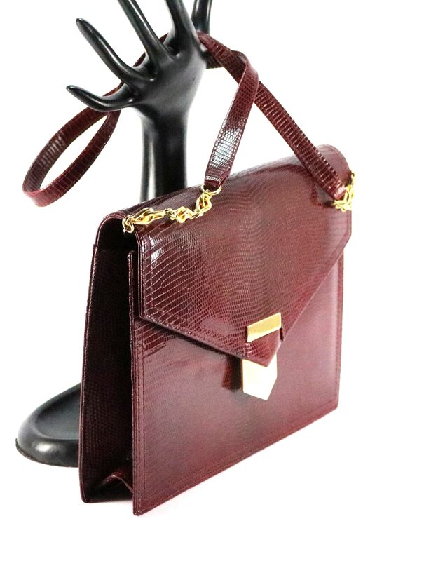 Vintage - SAKS FIFTH AVENUE - Maroon LIZARD Skin Clutch Shoulder Bag - Italy - - product images  of 