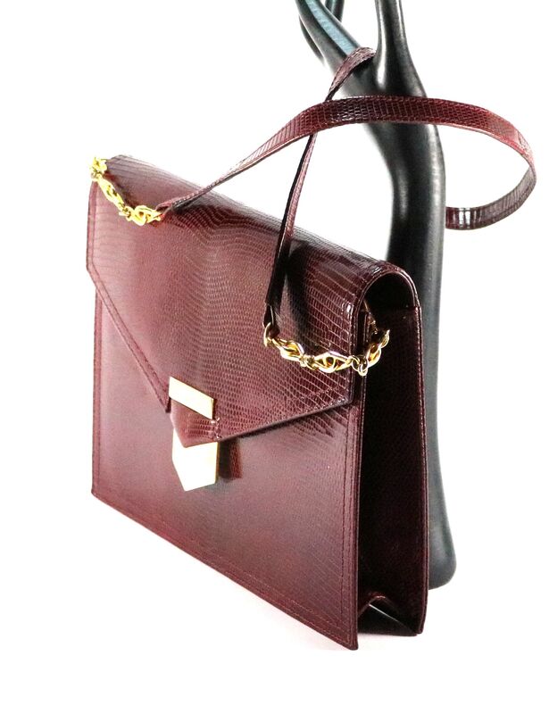 Vintage - SAKS FIFTH AVENUE - Maroon LIZARD Skin Clutch Shoulder Bag - Italy - - product images  of 
