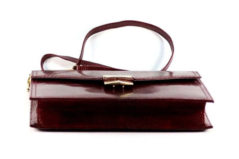 Vintage - SAKS FIFTH AVENUE - Maroon LIZARD Skin Clutch Shoulder Bag - Italy - - product images  of 