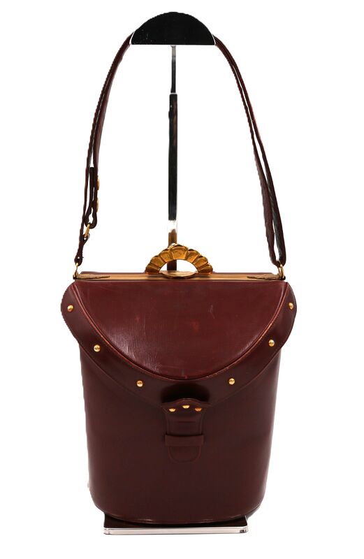 Vintage 50s - EVANS ELEGANCE - Brown Leather Barrell Boxy Fitted Shoulder Bag - RARE - - product images  of 