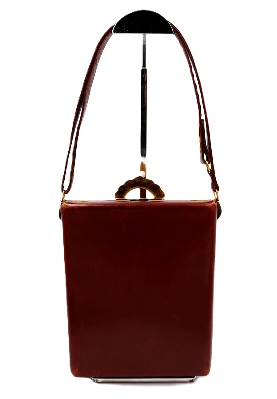 Vintage 50s - EVANS ELEGANCE - Brown Leather Barrell Boxy Fitted Shoulder Bag - RARE - - product images  of 