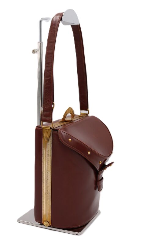 Vintage 50s - EVANS ELEGANCE - Brown Leather Barrell Boxy Fitted Shoulder Bag - RARE - - product images  of 