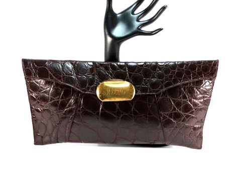 Antique,Large,Dark,Burgundy,Brown,-,ALLIGATOR,Clutch,Handbag, alligator, vintage clutch, vintage handbag, vintage purse, burgundy, brown, large, satin, gold