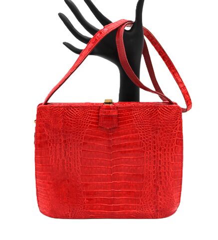 Vintage,Small,-,LUC,BENOIT,Red,Crocodile,Handbag,Shoulder,bag,GERMANY,Luc Benoit, vintage shoulder bag, vintage handbag, vintage purse, alligator, crocodile, red, leather, gold, gift