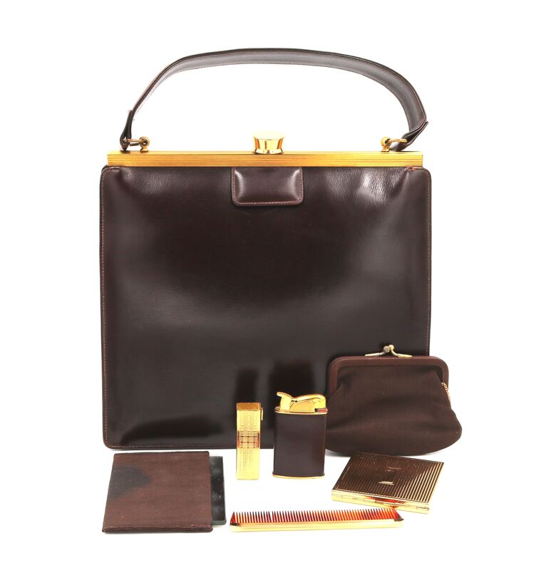 Vintage 50s - EVANS ELEGANCE - Brown Leather Fitted Structured Handbag - product images  of 