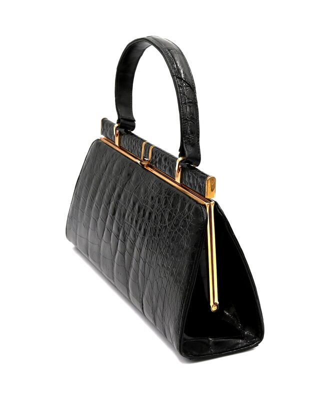Vintage 50s-60s - LESCO - Black Structured - ALLIGATOR - Handbag Mid Century Modern - product images  of 
