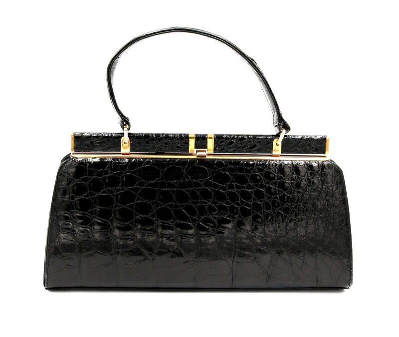 Vintage 50s-60s - LESCO - Black Structured - ALLIGATOR - Handbag Mid Century Modern - product images  of 