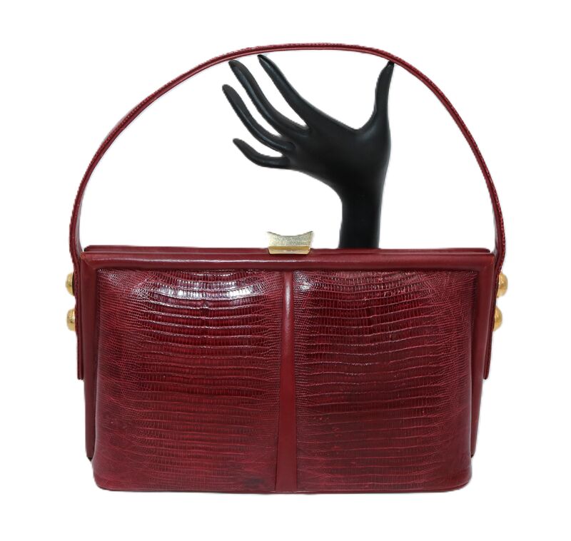 Vintage 50s-60s Maroon - LIZARD - and Leather Handbag - Hand Made - - product images  of 