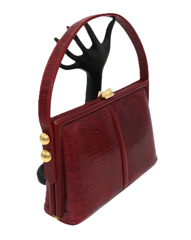 Vintage 50s-60s Maroon - LIZARD - and Leather Handbag - Hand Made - - product images  of 