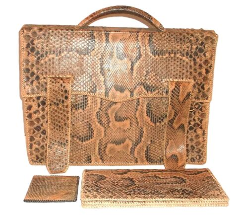 Vintage,Brown,-,PYTHON,Snake,Skin,Brief,Clutch,Wallet,Set,Python, snake, vintage brief, vintage clutch, vintage wallet, brown, tan, case