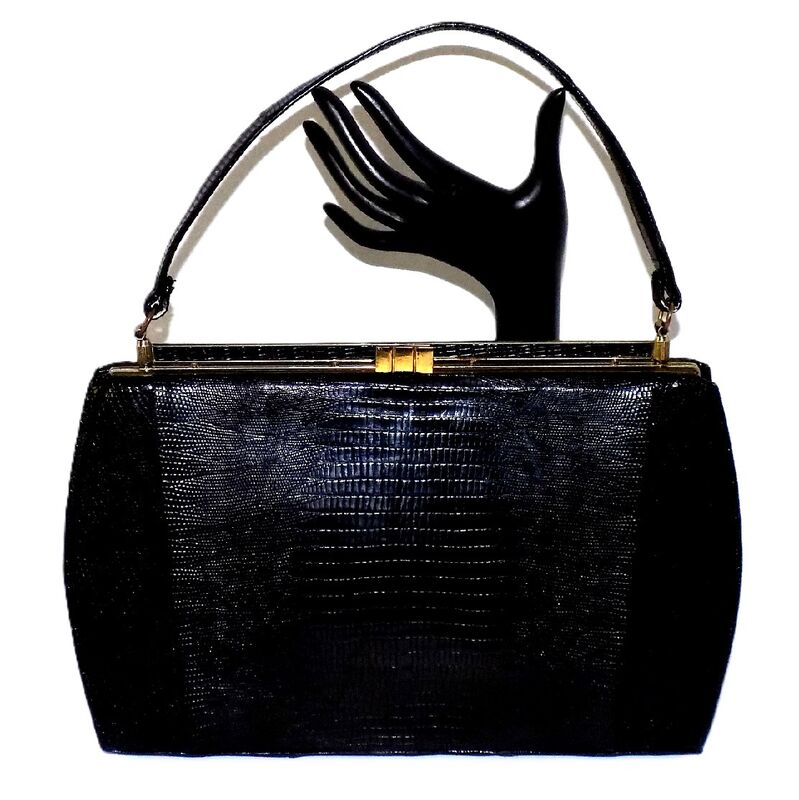 Vintage - SYDNEY of CALIFORNIA - Black Lizard Skin Structured Handbag - product images  of 