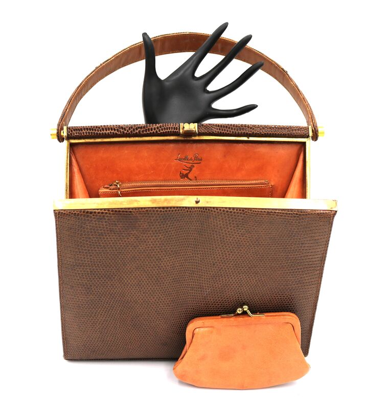 Vintage 50s-60s - LUCILLE de PARIS - Brown Structured LIZARD Skin Handbag - Rare - - product images  of 