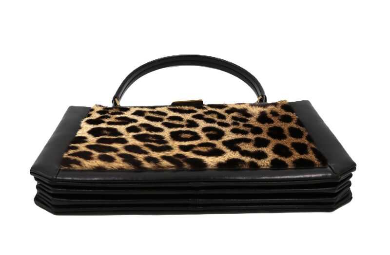 Vintage - SAKS FIFTH AVENUE - 50s-60s Genuine - EXOTIC FUR - Black Leather Mid Century Modern Satchel Handbag - product images  of 