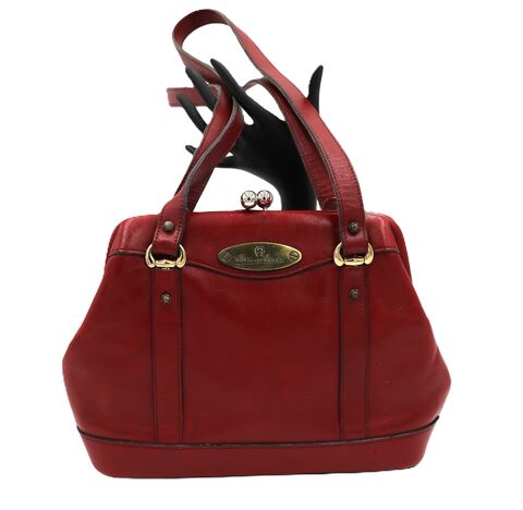 Vintage,-,ETIENNE,AIGNER,Handbag,Hand,Made,Red,Leather,Shoulder,Bag,Etienne Aigner, red, leather, vintage handbag, vintage shoulder bag, vintage purse, black, cloth, gold, retro, mod, 